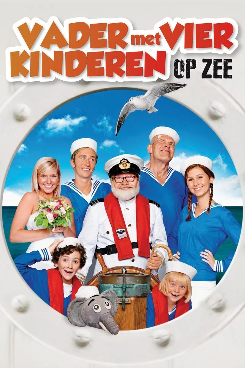 Affiche de Vader met vier kinderen op zee