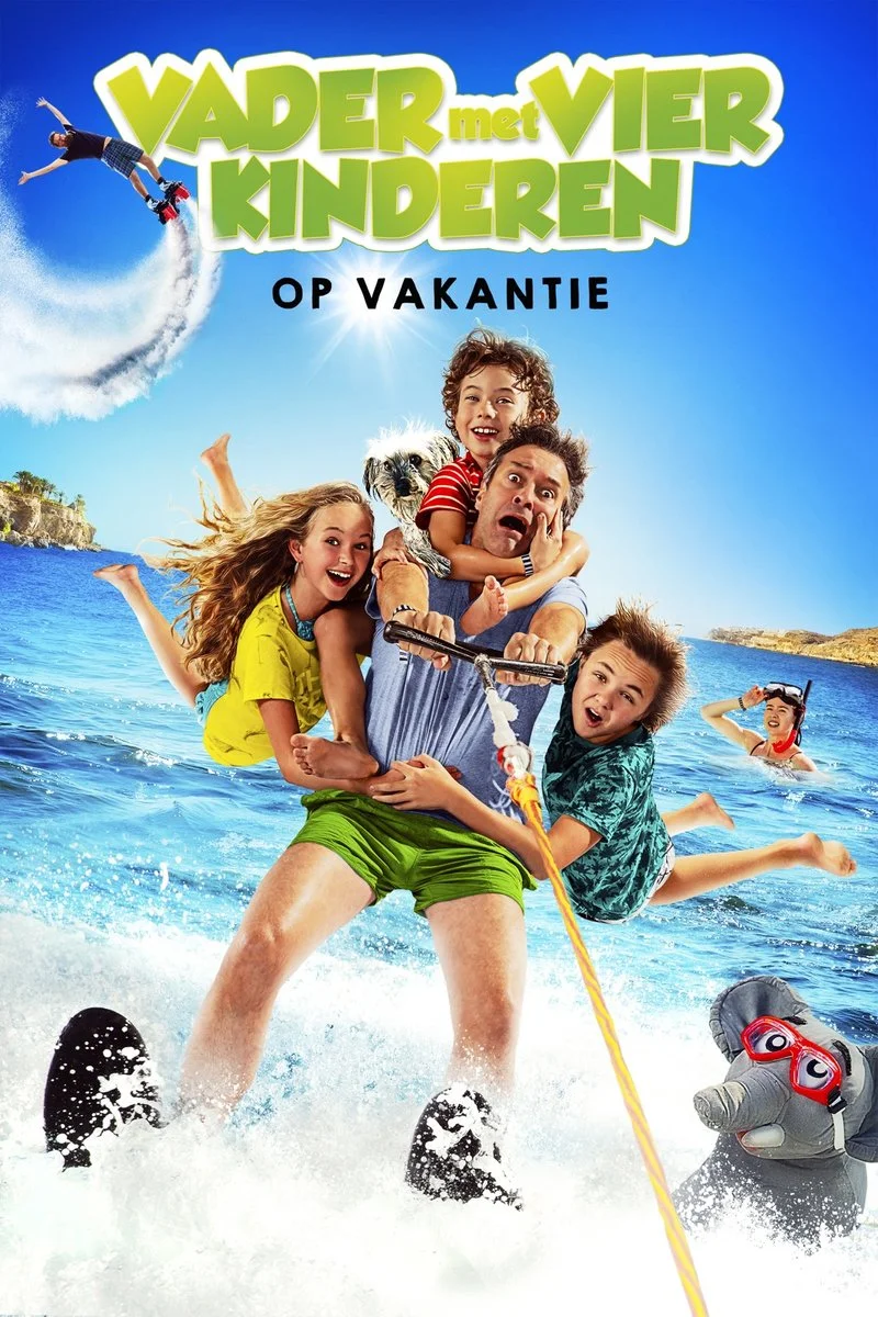 Poster van Vader met vier kinderen op vakantie